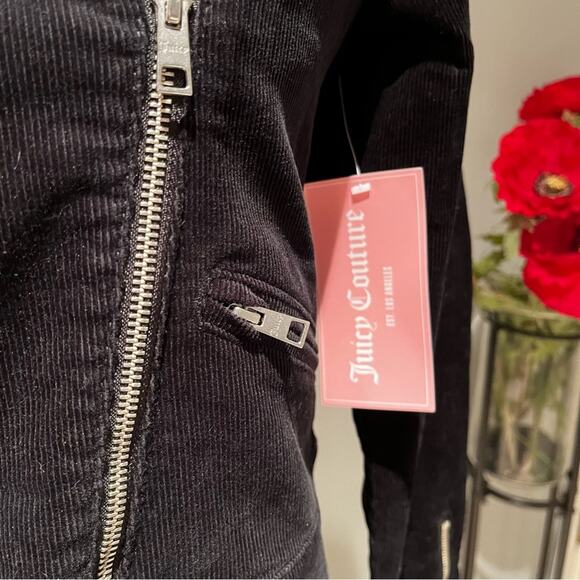 NEW Juicy Couture Corduroy Ribbed Structured Moto Jacket Asymmetrical Zip Black… - Picture 13 of 16